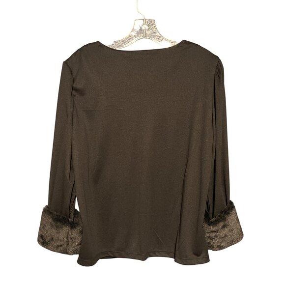 Adrienne Vittadini Fur Cuffs Cardigan Large - Picture 2 of 7